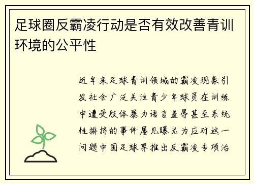 足球圈反霸凌行动是否有效改善青训环境的公平性